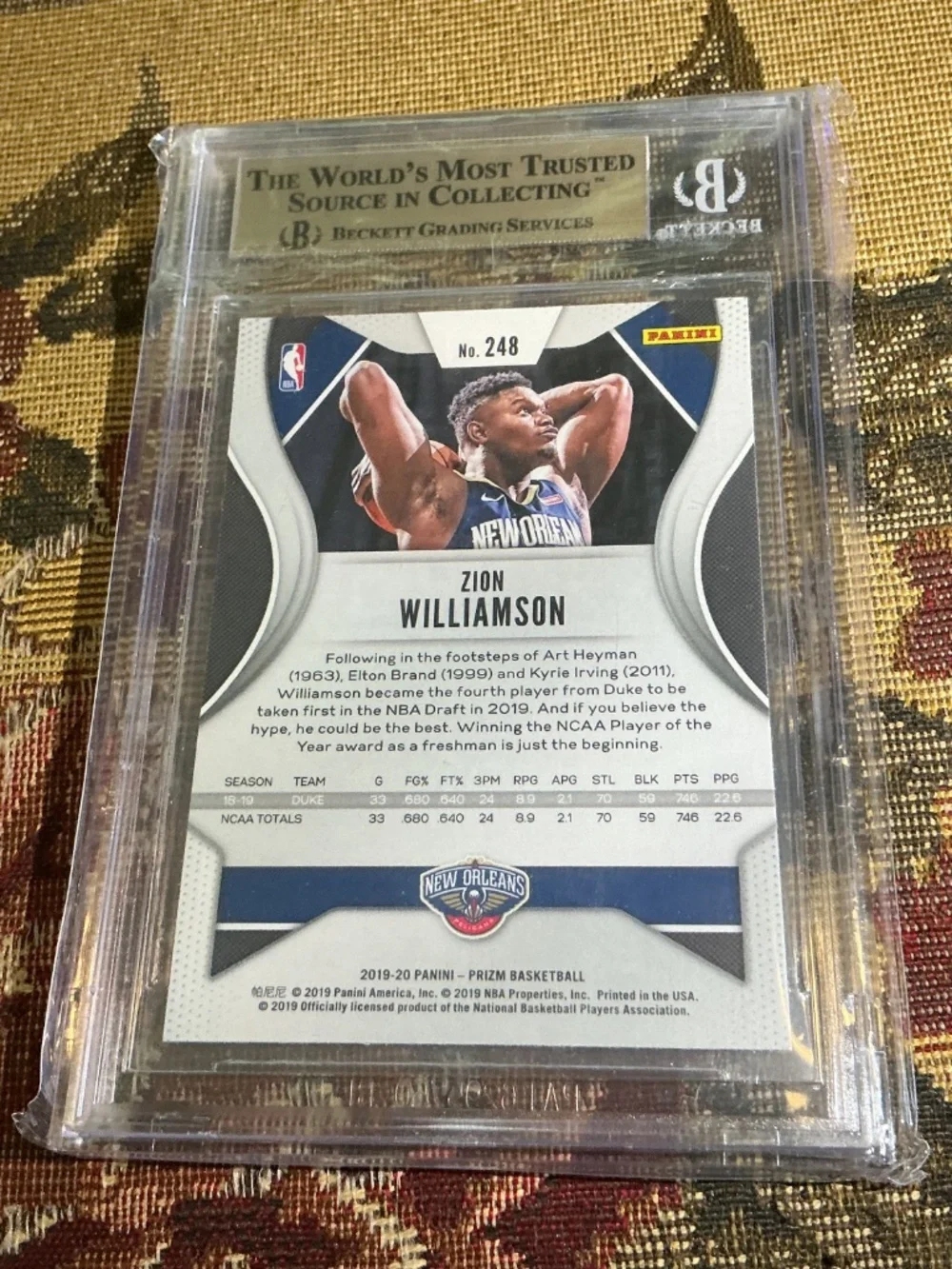 Zion Williamson 2019-20 Panini Prizm Rookie #248 Graded BGS 9.5 GEM MINT